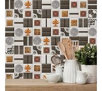 Stick on Tiles 10cm x 10CM Retro Gold Silver Brown Peel and Stick Wall Tiles Waterproof Vinyl for Kitchen Bathroom Wall Decor,Tile Stickers Oil-Proof Art DIY Home Decors