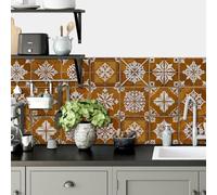 Stick on Tiles 15x15 cm Retro Orange Mandala Tile Stickers for Kitchen Bathroom Home Decor Waterproof Oil Proof PVC Peel and Stick Self Adhesive Wall Tiles 24 Pcs
