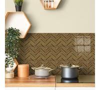 Stick on Tiles 17x23 cm Green Brown Geometry Tile Stickers Waterproof Oilproof PVC Self Adhesive Wall Tiles Cabinet Fireplace Wall Bathroom Kitchen Home Decor 5 Pcs