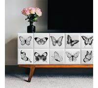 Stick On Tiles Black Butterfly White Tile Stickers PVC Peel and Stick on Bathroom Tiles Durable Waterproof Oil-Proof Self Adhesive Wall Floor Tile Covers Removable Kitchen Stickers 10x10cm/10 Pcs