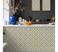 Stick On Tiles Black Lemon Green Tile Stickers PVC Peel and Stick on Bathroom Tiles Durable Waterproof Oil-Proof Self Adhesive Wall Floor Tile Covers Removable Kitchen Stickers 20x20cm/24 Pcs