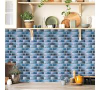Stick on Tiles Blue Stone Brick Kitchen Tile Stickers for Bathroom Waterproof Removable Vinyl Decals Oilproof Backsplash Decorative Self Adhesive Tiles 27x27 cm/ 10 pcs