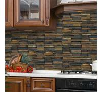 Stick on Tiles Brick Brown Wood Tile Stickers for Kitchen Bathroom Cupboard Decoration PVC Waterproof Oil Proof Peel and Stick Self Adhesive Wall Tiles 12x24.6 cm/48 Pcs