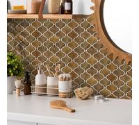 Stick On Tiles Brown White Geometry Tile Stickers PVC Peel and Stick on Bathroom Tiles Durable Waterproof Oil-Proof Self Adhesive Wall Floor Tile Covers Removable Kitchen Stickers 15x30cm/24 Pcs