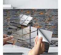 Stick on Tiles Charcoal Gray Orange Tile Stickers PVC Self Adhesive Wall Tiles Heat Resistant Tile Stickers for Kitchen Bathroom Waterproof Peel and Stick Floor Tiles Tile Paint 12 pcs