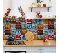 Stick on Tiles Christmas Penguin Snowflakes Tile Stickers Vinyl Waterproof Oilproof DIY Home Decor for Kitchen Bathroom Cabinets Fireplaces Furniture Self Adhesive Tiles 20x20cm /24 Pcs