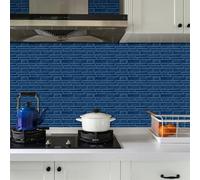 Stick on Tiles Dark Blue Brick Tile Stickers for Kitchen Bathroom Cupboard Decoration PVC Waterproof Oil Proof Peel and Stick Self Adhesive Wall Tiles 12x24.6 cm/24 Pcs