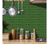 Stick on Tiles Dark Green Brick Tile Stickers for Kitchen Bathroom Cupboard Decoration PVC Waterproof Oil Proof Peel and Stick Self Adhesive Wall Tiles 12x24.6 cm/24 Pcs