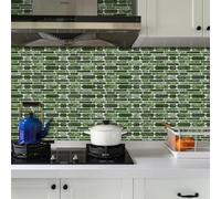 Stick on Tiles Dark Green Marble Tile Stickers for Kitchen Bathroom Cupboard Decoration PVC Waterproof Oil Proof Peel and Stick Self Adhesive Wall Tiles 12x24.6 cm/48 Pcs