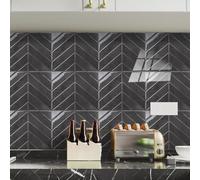 Stick on Tiles Elegant Black Oil Proof Tile Stickers Kitchen Stick on Bathroom Tiles Self Adhesive Vinyl Waterproof Self Adhesive Floor Tile Transfers Removable 25x30cm/20 Pcs