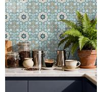 Stick on Tiles Elegant Green Floral Patterns Tile Stickers Vinyl Waterproof Home Decor for Kitchen Bathroom Cabinets Fireplace Surround Furniture Self Adhesive Wall Tiles 10x10cm /24 Pcs