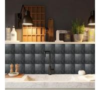 Stick on Tiles Elegant Grey Black Oil Proof Tile Stickers Kitchen Peel and Stick on Bathroom Tiles Vinyl Thicken Self Adhesive Floor Tile Transfers Removable 20x20cm/20 Pcs