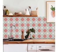 Stick on Tiles Elegant Red Flower Kitchen Tile Stickers Waterproof Vinyl Decals Self Adhesive Stick on Bathroom Tiles Backsplash Decorative Tile Covers 30x30 cm/ 10 pcs