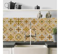 Stick on Tiles Elegant Yellow Flower Tile Stickers for Bathroom Kitchen Cabinet Fireplace Wall Home Decors Waterproof PVC Oilproof Self Adhesive Tiles 20x20 cm/24 Pcs