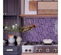 Stick on Tiles for Bathroom 17x23 cm Purple Brick Kitchen Tile Stickers Cabinet Fireplace Wall Home Decors Waterproof PVC Oilproof Self Adhesive 15 Pcs