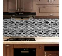 Stick on Tiles Geometric Grey Black Tile Stickers for Kitchen Bathroom Cupboard Decoration PVC Waterproof Oil Proof Peel and Stick Self Adhesive Wall Tiles 12x24.6 cm/36 Pcs