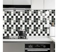 Stick on Tiles Green Black Mosaic Tile Stickers Vinyl Waterproof Oilproof DIY Home Decor for Kitchen Bathroom Cabinets Fireplaces Furniture Self Adhesive Tiles 15x15cm /10 Pcs
