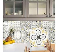 Stick on Tiles Grey Black Yellow Tile Stickers PVC Self Adhesive Wall Tiles Heat Resistant Peel and Stick Floor Tiles Kitchen Stick on Wall Tiles Bathroom Kitchen 15x15cm/10 Pcs