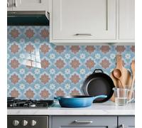 Stick on Tiles Kitchen 10x10CM Blue and Red Flowers Peel and Stick Wall Stickers Waterproof Oil Proof PVC Decorative Stickers for Bathroom Washroom Bedroom,Floor Tiles