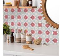 Stick on Tiles Kitchen 10x10CM Red Peel and Stick Wall Stickers Waterproof Oil Proof PVC Decorative Stickers for Bathroom Washroom Bedroom,Floor Tiles