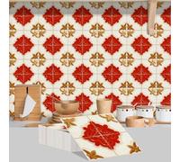 Stick on Tiles Kitchen 10x10CM Red Peel and Stick Wall Stickers Waterproof Oil Proof PVC Decorative Stickers for Bathroom Washroom Bedroom,Floor Tiles