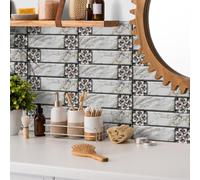 Stick on Tiles Leaf Marble Flower Kitchen Tile Stickers Transfers PVC Self Adhesive Wall Tiles Durable Peel and Stick Floor Tile Stickers for Bathroom Kitchen Oil-Proof Removable 15x30cm/24 pcs