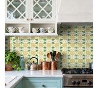 Stick On Tiles Lemon Green Geometry Tile Stickers PVC Peel and Stick on Bathroom Tiles Durable Waterproof Oil-Proof Self Adhesive Wall Floor Tile Covers Removable Kitchen Stickers 10x10cm/48 Pcs