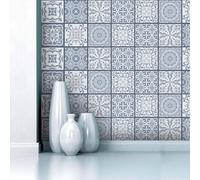 Stick on Tiles Mandala Blue Kitchen Tile Stickers for Bathroom Waterproof Removable Vinyl Decals Oilproof Backsplash Decorative Self Adhesive Tiles 10x240 cm/ 1 Roll