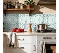 Stick on Tiles Mandala Green Beige Tile Stickers Vinyl Waterproof Home Decor for Kitchen Bathroom Cabinets Fireplace Surround Furniture Self Adhesive Wall Tiles 10x10cm /24 Pcs