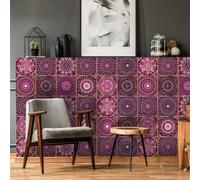 Stick on Tiles Mandala Purple Pink Tile Stickers for Kitchen Backsplash Oil Proof Bathroom Waterproof DIY Home Decor Peel and Stick Self Adhesive Wall Tiles 15x15cm/10 pcs