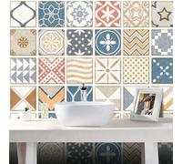 Stick on Tiles Matte Yellow Blue Pattern Tile Stickers Waterproof PVC Stick on Bathroom Tiles for Fireplace Surround Cabinet Wall Kitchen Home Decor