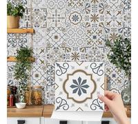 Stick on Tiles Moroccan Brown Blue Kitchen Tile Stickers for Bathroom Waterproof Oil Proof Self Adhesive Cabinet Peel and Stick Wall Tiles Home Decor 20x20cm/24 pcs
