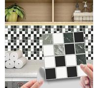 Stick on Tiles Olive Green White Tile Stickers PVC Self Adhesive Wall Tiles Heat Resistant Peel and Stick Floor Tiles Kitchen Stick on Wall Tiles Bathroom Kitchen 15x15cm/10 Pcs