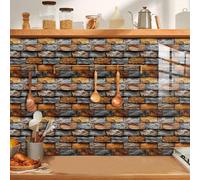 Stick on Tiles Orange Blue Brick Kitchen Tile Stickers for Bathroom Waterproof Removable Vinyl Decals Oilproof Backsplash Decorative Self Adhesive Tiles 27x27 cm/ 10 pcs