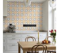 Stick on Tiles Orange Grey Morocco Kitchen Tile Stickers Waterproof Vinyl Decals Self Adhesive Stick on Bathroom Tiles Backsplash Decorative Tile Covers 20x20 cm/ 5 pcs