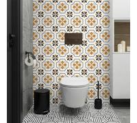 Stick on Tiles Orange Marble Flower Kitchen Tile Stickers Waterproof Vinyl Decals Self Adhesive Stick on Bathroom Tiles Backsplash Decorative Tile Covers 30x30 cm/ 10 pcs