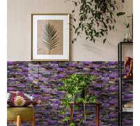 Stick on Tiles Orange Purple Brick Tile Stickers for Kitchen Bathroom Cupboard Decoration PVC Waterproof Oil Proof Peel and Stick Self Adhesive Wall Tiles 12x24.6 cm/24 Pcs