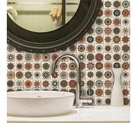 Stick on Tiles Orange Retro Mandala Tile Stickers Vinyl Waterproof Oilproof DIY Home Decor for Kitchen Bathroom Cabinets Fireplaces Furniture Self Adhesive Tiles 10x10cm /10 Pcs