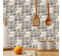 Stick on Tiles Pebble Grey Tile Stickers PVC Self Adhesive Wall Tiles Heat Resistant Peel and Stick Floor Tiles Kitchen Stick on Wall Tiles Bathroom Kitchen 15x30cm/12 Pcs
