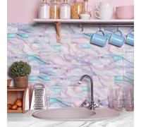 Stick On Tiles Pink Blue Marble Tile Stickers PVC Peel and Stick on Bathroom Tiles Durable Waterproof Oil-Proof Self Adhesive Wall Floor Tile Covers Removable Kitchen Stickers 10.16x20.32cm/16 Pcs