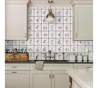 Stick on Tiles Pink Flower Leaves Tile Stickers PVC Self Adhesive Wall Tiles Heat Resistant Peel and Stick Floor Tiles Kitchen Stick on Wall Tiles Bathroom Kitchen 15x15cm/10 Pcs