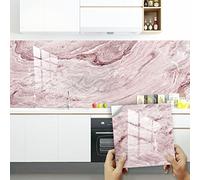 Stick on Tiles Pink Marble Tile Stickers PVC Self Adhesive Wall Tiles Heat Resistant Peel and Stick Floor Tiles Kitchen Stick on Wall Tiles Bathroom Kitchen 30x30cm/12 Pcs