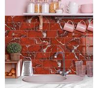 Stick On Tiles Red Gold Marble Tile Stickers PVC Peel and Stick on Bathroom Tiles Durable Waterproof Oil-Proof Self Adhesive Wall Floor Tile Covers Removable Kitchen Stickers 10.16x20.32cm/16 Pcs