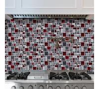 Stick on Tiles Red Gray Marble Tile Stickers for Kitchen Bathroom Cupboard Decoration PVC Waterproof Oil Proof Peel and Stick Self Adhesive Wall Tiles 12x24.6 cm/24 Pcs