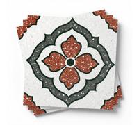 Stick on Tiles Red Grey Morocco Kitchen Tile Stickers Waterproof Vinyl Decals Self Adhesive Stick on Bathroom Tiles Backsplash Decorative Tile Covers 20x20 cm/ 5 pcs