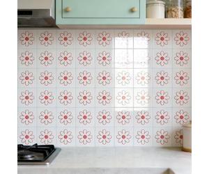 Stick on Tiles Red Minimalist Flower Kitchen Tile Stickers Waterproof Vinyl Decals Self Adhesive Stick on Bathroom Tiles Backsplash Decorative Tile Covers 10x10 cm/ 10 pcs