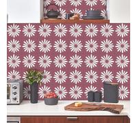 Stick on Tiles Red Purple Flowers Kitchen Tile Stickers Waterproof Vinyl Decals Self Adhesive Stick on Bathroom Tiles Backsplash Decorative Tile Covers 10x10 cm/ 10 pcs