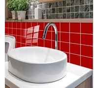 Stick on Tiles Red Tile Stickers PVC Self Adhesive Wall Tiles Heat Resistant Peel and Stick Floor Tiles Kitchen Stick on Wall Tiles Bathroom Kitchen 10x10cm/10 Pcs