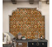 Stick on Tiles Retro Orange Plants Kitchen Tile Stickers for Bathroom Waterproof Oil Proof Self Adhesive Cabinet Peel and Stick Wall Tiles Home Decor 20x20cm/24 pcs