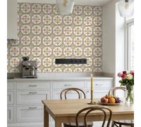 Stick on Tiles Retro Orange Yellow Kitchen Tile Stickers Waterproof Vinyl Decals Self Adhesive Stick on Bathroom Tiles Backsplash Decorative Tile Covers 20x20 cm/ 5 pcs